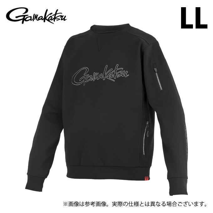 (c)【取り寄せ商いもの】 がまかつ GM3756 (LL／黒いこと×黒いこと) クルーネックスウェットシャツ (フィッシングウェア／2024年模範例) /がま磯 【Σ01】 その他-ウェア・アクセサリー