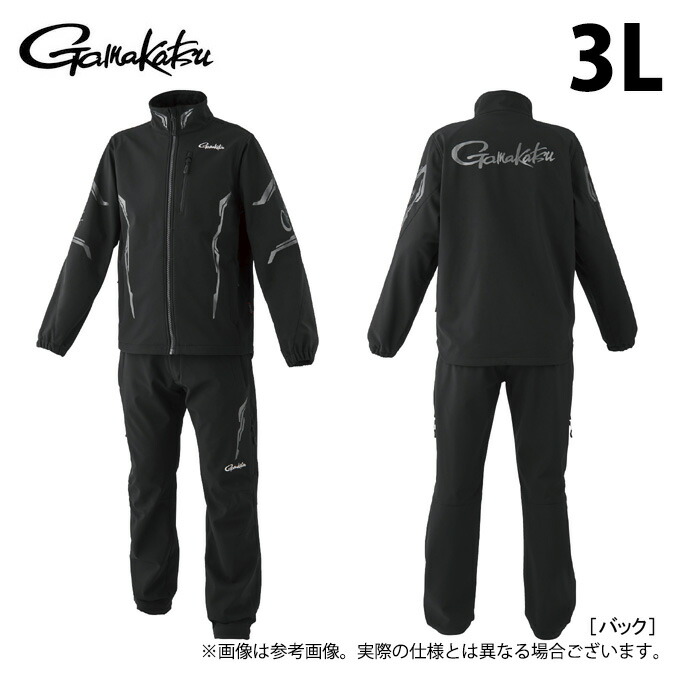 (c)【取り寄せ商品】 がまかつ GM3764 (3L／ブラック×ブラック) ソフトシェルスーツ (フィッシングウェア／2024年モデル) /がま磯 【Σ01】