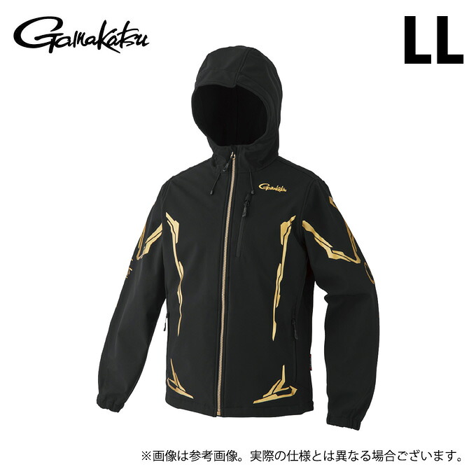 (c)【取り寄せ商いもの】 がまかつ GM3765 (LL／黒いこと×ゴールド) ソフトシェルフーディ (フィッシングウェア／2024年ひな型) /パーカー /がま磯 【Σ01】