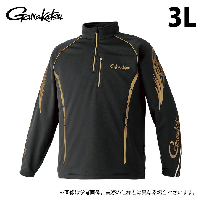 (c)【取り寄せ商いもの】 がまかつ GM3766 (3L／黒いこと×ゴールド) 2WAYウォームジップシャツ (フィッシングウェア／2024年ひな型) /がま磯 【Σ01】