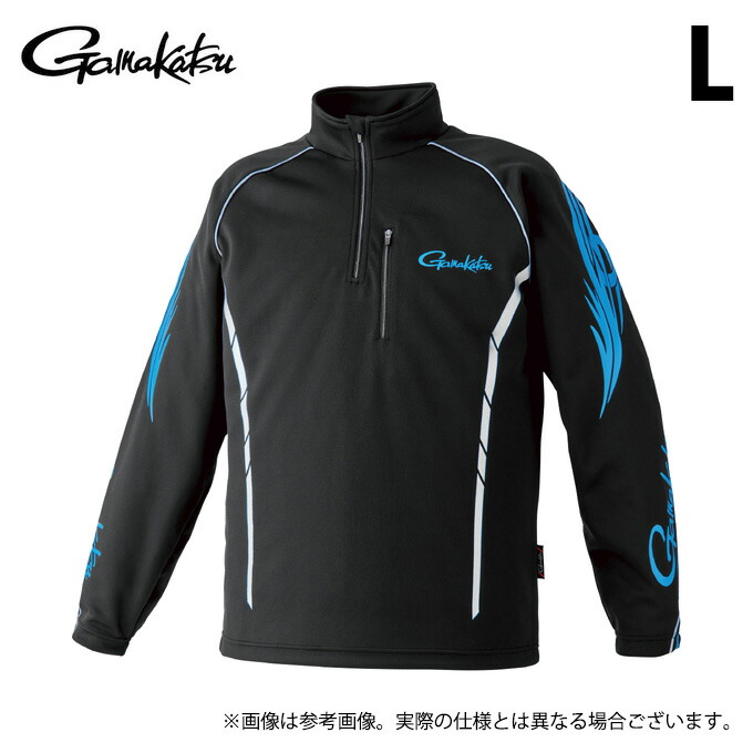 (c)【取り寄せ商品】 がまかつ GM3766 (L／ブラック×ブルー) 2WAYウォームジップシャツ (フィッシングウェア／2024年モデル) /がま磯 【Σ01】