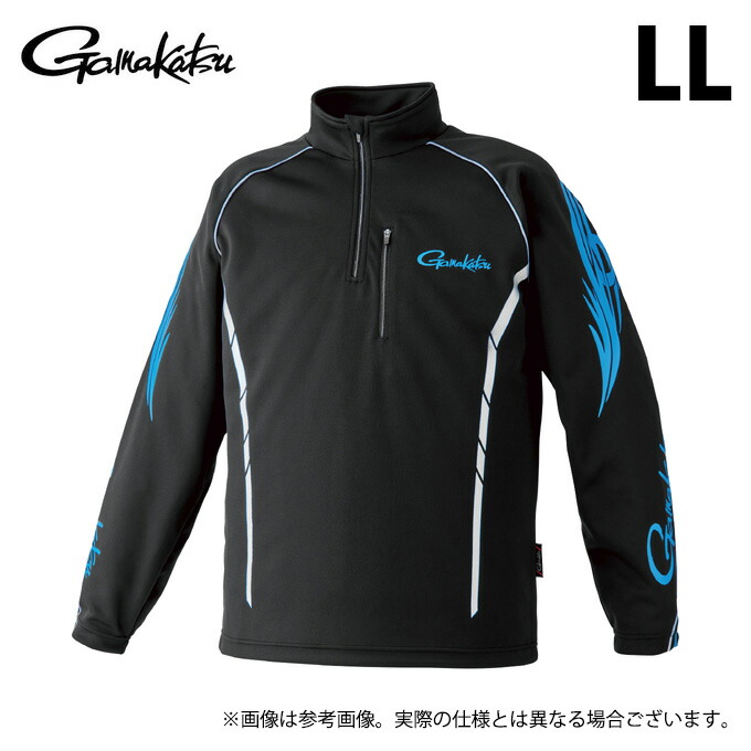 (c)【取り寄せ商いもの】 がまかつ GM3766 (LL／黒いこと×青味) 2WAYウォームジップシャツ (フィッシングウェア／2024年ひな型) /がま磯 【Σ01】