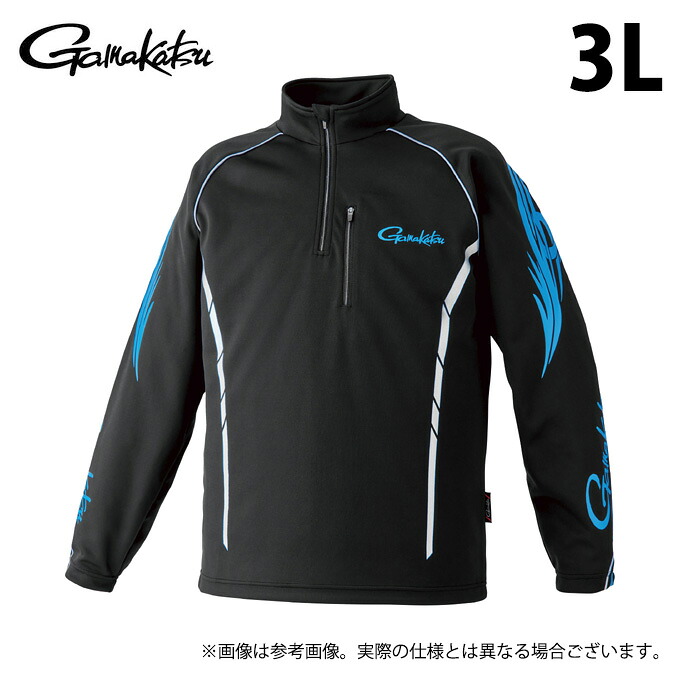 (c)【取り寄せ商いもの】 がまかつ GM3766 (3L／黒いこと×青味) 2WAYウォームジップシャツ (フィッシングウェア／2024年ひな型) /がま磯 【Σ01】