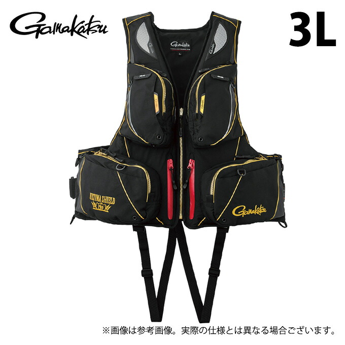 (c)【取り寄せ商いもの】 がまかつ GM2183 (3L／黒いこと×ゴールド) アルテマシールドプロフローティングベスト (フィッシングウェア／2024年真似形) /がま磯 【Σ03】