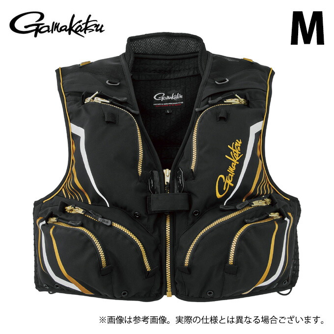 (c)【取り寄せ商品】 がまかつ GM2332 (M／ブラック×ゴールド) ショートハーフメッシュベスト (フィッシングベスト／2025年春夏モデル) /25SS /Gamakatsu 【Σ02】