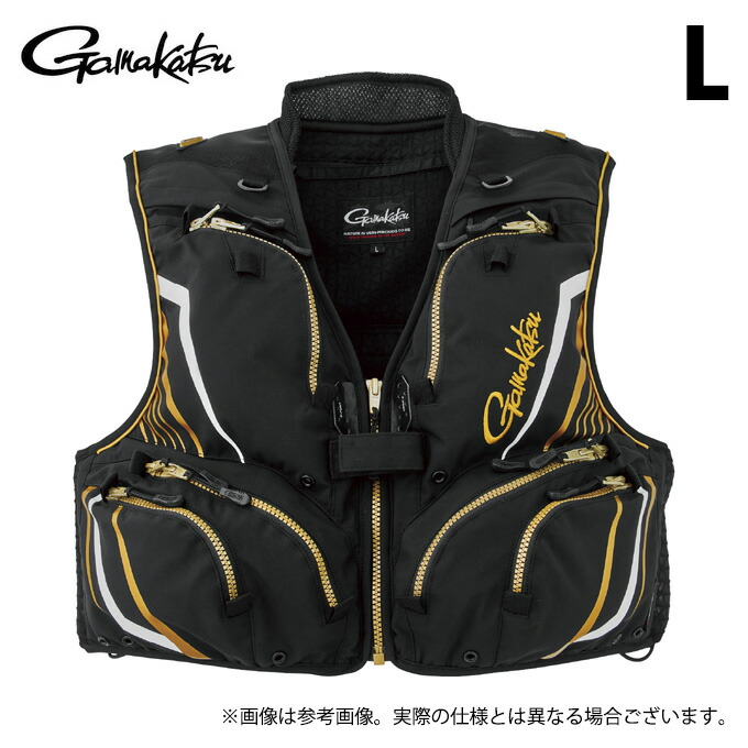 (c)【取り寄せ商品】 がまかつ GM2332 (L／ブラック×ゴールド) ショートハーフメッシュベスト (フィッシングベスト／2025年春夏モデル) /25SS /Gamakatsu 【Σ02】