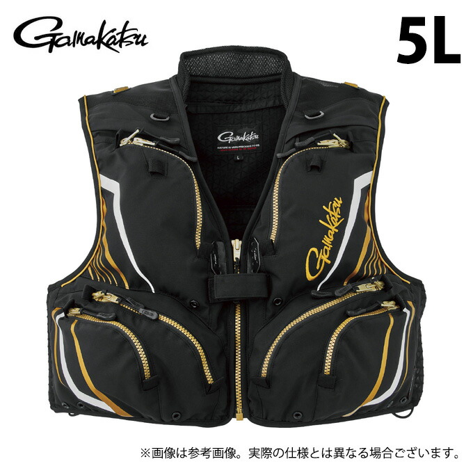 (c)【取り寄せ商品】 がまかつ GM2332 (5L／ブラック×ゴールド) ショートハーフメッシュベスト (フィッシングベスト／2025年春夏モデル) /25SS /Gamakatsu 【Σ02】