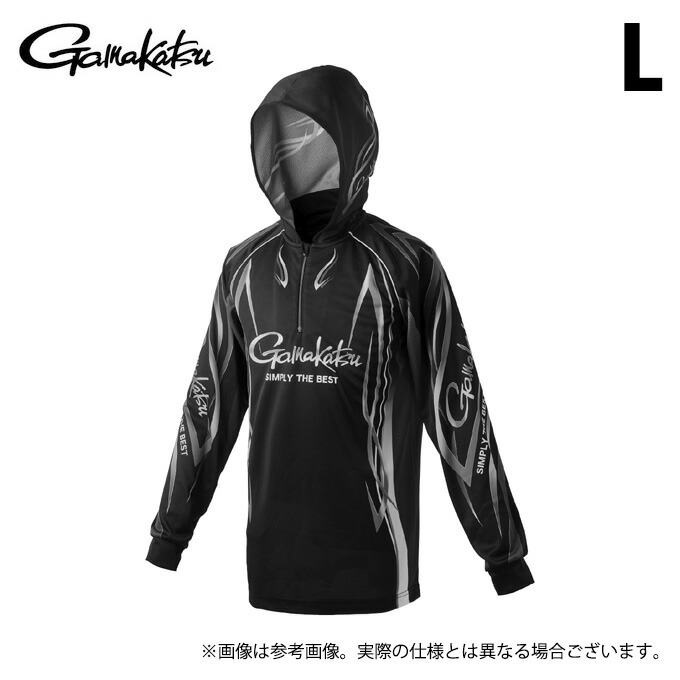 (c)【取り寄せ商品】 がまかつ GM3736 (L／ブラック×シルバー) 2WAY プリントジップシャツフーディ (フィッシングウェア・鮎用品／2025年追加カラー) /Gamakatsu /25SS 【Σ01】