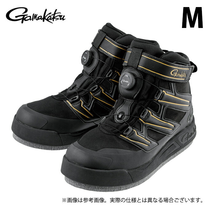 (c)【取り寄せ商いもの】 がまかつ GM4550 (黒いこと×ゴールド／M) G仕樣 フェルトスパイクシューズ(力強さ手合い) (靴・シューズ／2025年春夏模範例) /Gamakatsu /25SS 【Σ01】 フィッシング-ウェア・アクセサリー