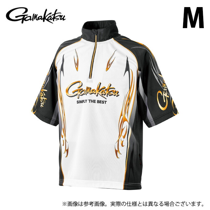 (c)【取り寄せ商品】 がまかつ GM3815 (ブラック×ホワイト／M) 2WAYプリントジップシャツ(半袖) (フィッシングウェア／2026年春夏モデル) /26SS 【Σ01】