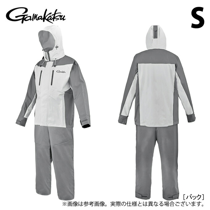 (c)【取り寄せ商品】 がまかつ GM3818 (ホワイト&times;グレー／S) PVCレインスーツ (フィッシングウェア／2026年春夏モデル) /26SS 【Σ02】｜つり具のマルニシ店