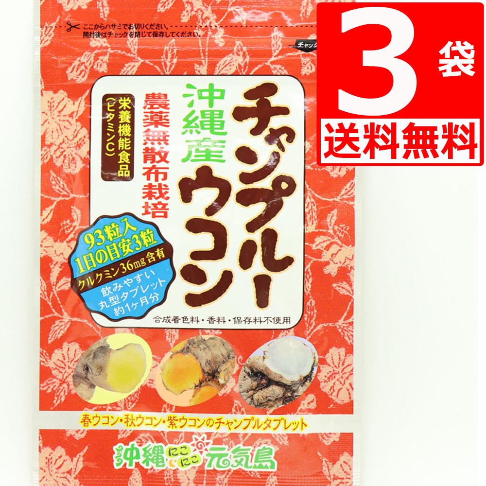 1573円 激安 激安特価 送料無料 ウコン チャンプルーウコン サプリ 沖縄県産3ヶ月分 93粒×3 農薬無散布栽培 春ウコン 秋ウコン 紫ウコン  栄養機能食品