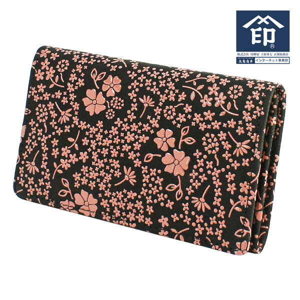 和装にも⭐︎ 花柄印伝バッグ　値下げします 印傳屋・小銭入【忘れな草｜黒地×ピンク漆】祭用品専門店浅草絆纒屋