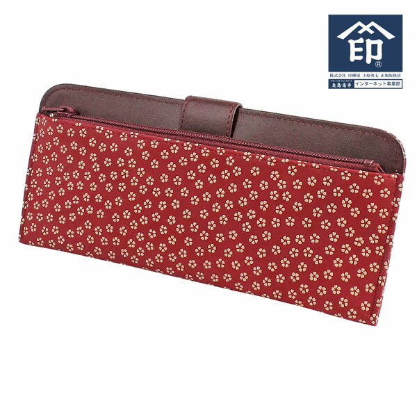 印伝 【甲州印伝 印傳屋 上原勇七】財布 長財布 長サイフ 薄型財布【2107 小桜 赤地×白漆】 女性用 レディース 鹿革 本革 レザー 薄い スリム シンプル 和柄 ブランド 春ギフト 福財布 贈り物 【YM01】