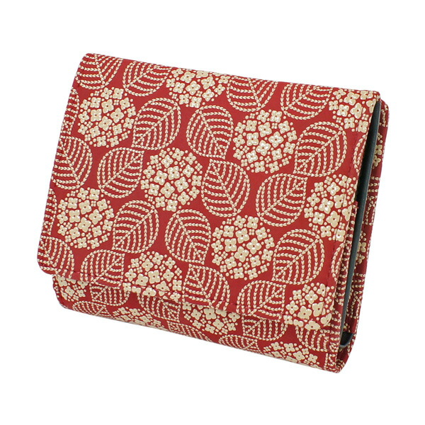 印伝 甲州印伝 印傳屋 上原勇七 財布 二つ折り財布 2219 あじさい 赤地×白漆 鹿革 本革 レザー 花柄 ブランド 冬物 冬ギフト クリスマス 贈り物 YM02 2215-13-174-e.jpg