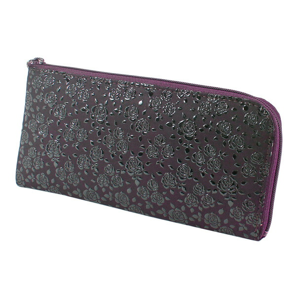 上原勇七 レザーシンプルインターネット事業部本革レディース鹿革 Ym01 印伝ブランド 印傳屋 印伝屋 いんでんや Inden Ya 甲州印伝ローズ小柄 紫 黒 鹿革シンプル紫地 黒漆 花柄