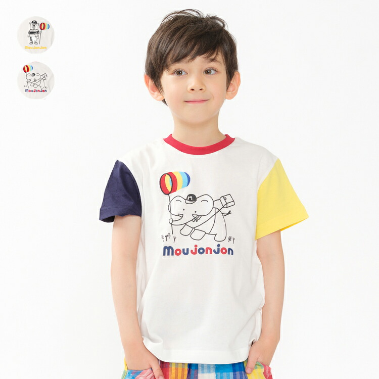 moujonjon くま ぞうプリント半袖Tシャツ キッズ