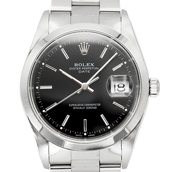 ロレックス ROLEX オイスター パーペチュアル デイト 15200 ブラック文字盤 P番(2000年) SS メンズ腕時計 自動巻き OYSTER PERPETUAL DATE 34mm ステンレススチール ウォッチ watch 生産終了モデル 男性 ファッション おしゃれ プレゼント ブランド