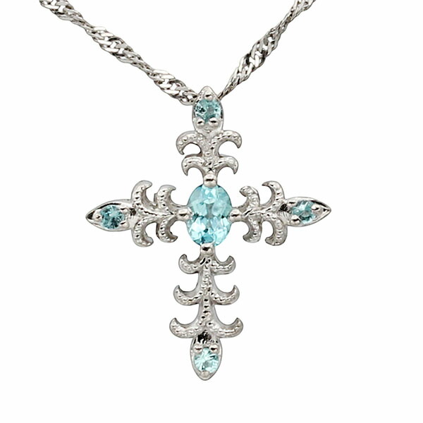 プラチナ PT950/PT850 クロスモチーフ ブルートパーズ ネックレス 40cm BT0.10ct/0.03ct 3.2g レディース ジュエリー 宝石 中古