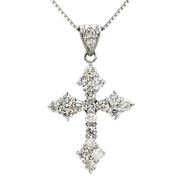プラチナ クロスモチーフ ダイヤモンド ネックレス 40cm D1.00ct Pt900/850 5.21g 宝石 ジュエリー アクセサリー 十字架 ファッション おしゃれ 女性 レディース 誕生石 4月 誕生日 バースデー プレゼント