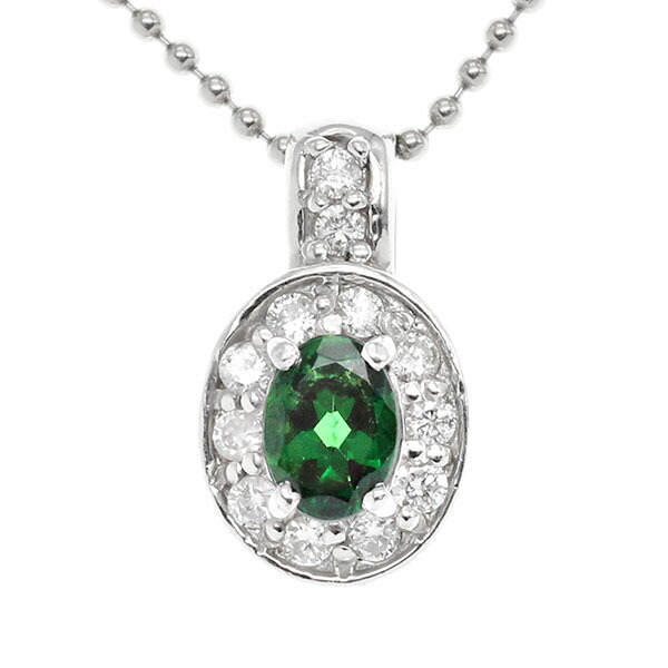 プラチナ グリーングロッシュラーガーネット ダイヤモンド ネックレス 36.5cm/40.5cm GG0.56ct D0.24ct Pt900 取り巻き ジュエリー 宝石 レディース 女性 アクセサリー 誕生日 ギフト 誕生石 1月 贈り物 バースデー プレゼント