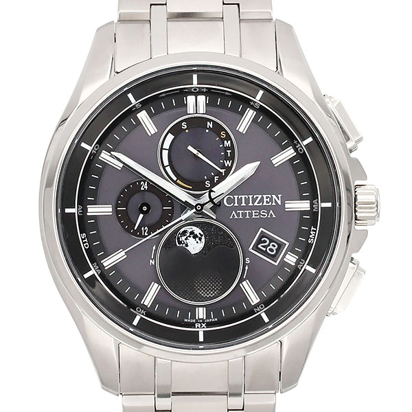 未使用 シチズン CITIZEN アテッサ ATTESA ムーンフェイズ ルナプログラム BY1001-66E ソーラー 電波 メンズ腕時計 チタン ブラック文字盤 中古 エコドライブ デイト 軽量 ビジネス デイリー プレゼント|質・丸滝