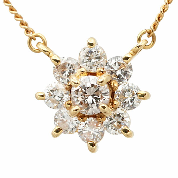 K18YG フラワーモチーフ ダイヤモンド ネックレス 40cm D0.28ct/0.73ct イエローゴールド750 4.3g 宝石 ジュエリー アクセサリー 女性 レディース 記念 誕生石 4月 誕生日 バースデー プレゼント 花 華やか