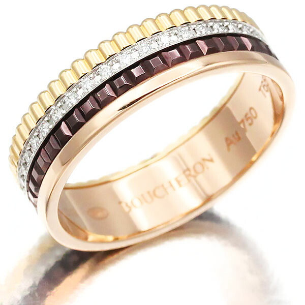 ブシュロン BOUCHERON キャトル クラシック ダイヤモンド リング スモール JRG00627 K18PG/WG/YG ブラウンPVD #65 7.9g メンズ レディース 中古 正規品 18金 ゴールド 750 指輪 ブランドジュエリー アクセサリー 人気 定番｜質・丸滝 297,000円