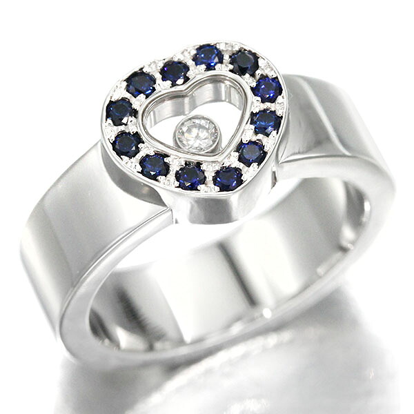 ショパール Chopard ハッピー ダイヤモンド ハート サファイア K18WG リング 12号 D0.05ct S0.25ct 12.8g レディース 中古 正規品 ホワイトゴールド750 18金 指輪 ジュエリー ギフト プレゼント 記念日 誕生日 ブランド｜質・丸滝