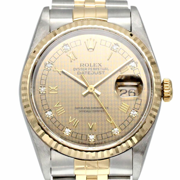 ロレックス ROLEX デイトジャスト 16233 シャンパンハウンズトゥース文字盤 S番(1993年) SS/YG 10Pダイヤ メンズ腕時計 自動巻き DATEJUST 36mm イエローゴールド750 コンビ ウォッチ watch 男性 誕生日 バースデー プレゼント ブランド