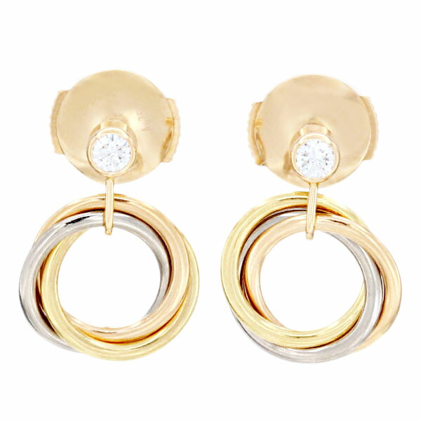 カルティエ Cartier トリニティ ダイヤモンド ピアス TRINITY EARRINGS K18YG K18WG K18PG 3.4g レディース 中古 正規品 スリーカラー ゴールド750 18金 アクセサリー 定番 人気 ギフト プレゼント 記念日