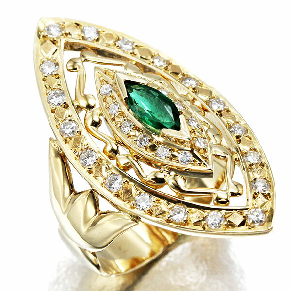 18K エメラルド＆ダイヤモンド 指輪 エメラルド ダイヤモンドリング EM 0.60ct D 0.48ct K18YG日独