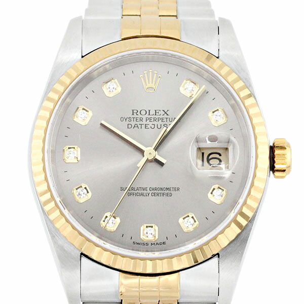 ロレックス ROLEX デイトジャスト 16233G グレーローマン文字盤 P番(2000年頃製) SS/YG メンズ腕時計 自動巻き DATEJUST 36mm イエローゴールド750 コンビ ウォッチ watch 生産終了モデル 男性 ビジネスマン 誕生日 バースデー プレゼント ブランド 462,000円