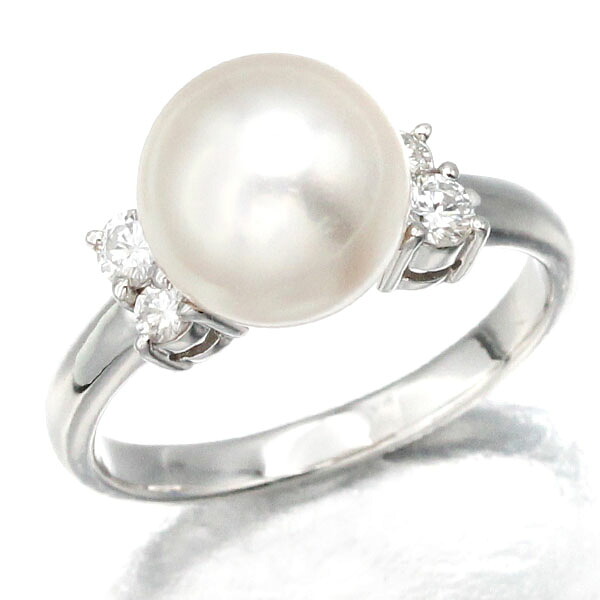 タサキ TASAKI パール ダイヤモンド リング Pt900 D0.20ct 9号 4.8g レディース 中古 正規品 プラチナ 指輪 真珠 ジュエリー アクセサリー フォーマル ギフト プレゼント 誕生日 記念日 上品 普段使い ブランド
