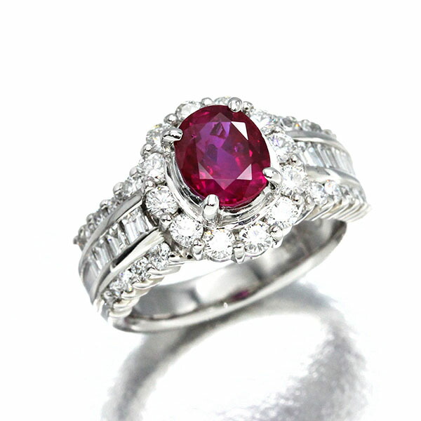 プラチナ ルビー R1.818ct ダイヤモンド D1.146ct Pt900 リング 9号 11g レディース 中古 ジュエリー 指輪 プラチナ900 宝石 カラーストーン ルビーリング ダイヤリング 鑑別書付 7月誕生石 4月誕生石 ギフト プレゼント 記念日 フォーマル 上品 アクセサリー