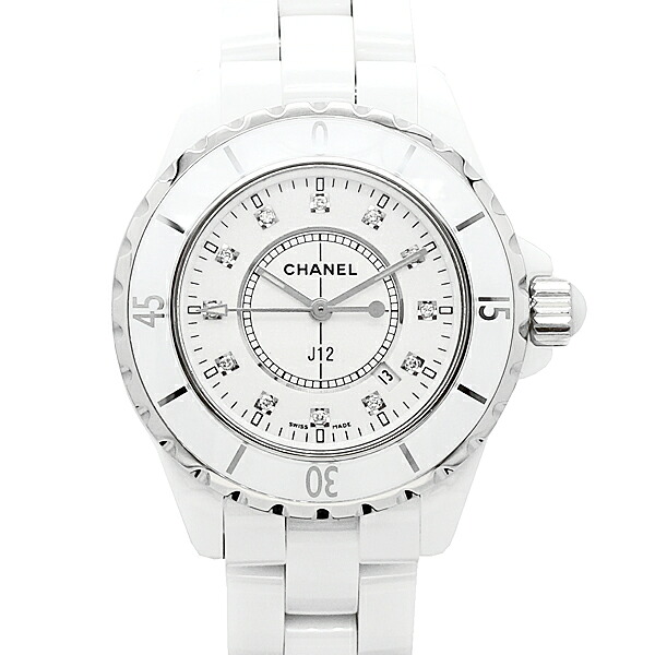シャネル CHANEL J12 白セラミック 33mm 12Pダイヤ H1628 レディース 