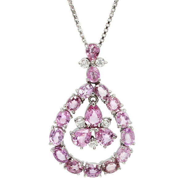 プラチナ パパラチアサファイア ダイヤモンド スゥイング ペンダント スライドチェーン ネックレス 46.5cm PP4.91ct D0.15ct Pt900/850 鑑別書付き 宝石 デザイン ジュエリー 希少 アクセサリー 女性 レディース 誕生石 9月 4月 誕生日 バースデー プレゼント|質・丸滝