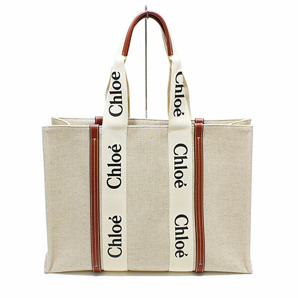 クロエ Chloe リネン帆布 シャイニーカーフスキン WOODY ラージ トートバッグ CHC22AS382I2690U 白いこと 赤銅色 大きめ 心地よい 膝掛け レディース お上さん 生まれ落ちる日 誕生日 差し上げ物 ブランド名 バッグ-トートバッグ