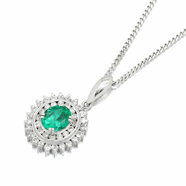 プラチナ エメラルド ダイヤモンド ペンダント ネックレス 40cm E0.73ct D0.44ct Pt900/850 宝石 ジュエリー 女性 レディース 華やか シンプル 上品 アクセサリー お呼ばれ ギフト 誕生日 プレゼント 20代 30代 40代 50代