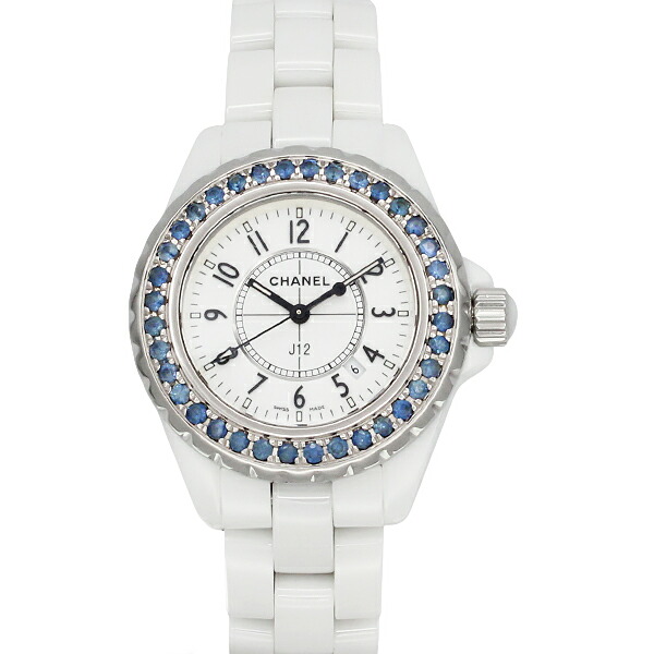 シャネル CHANEL J12 ブルーサファイアベゼル H1179 ホワイト文字盤 ホワイトセラミック SS クォーツ 33mm レディース腕時計 中古 人気 定番 カジュアル 誕生日 プレゼント ブランド ｜質・丸滝