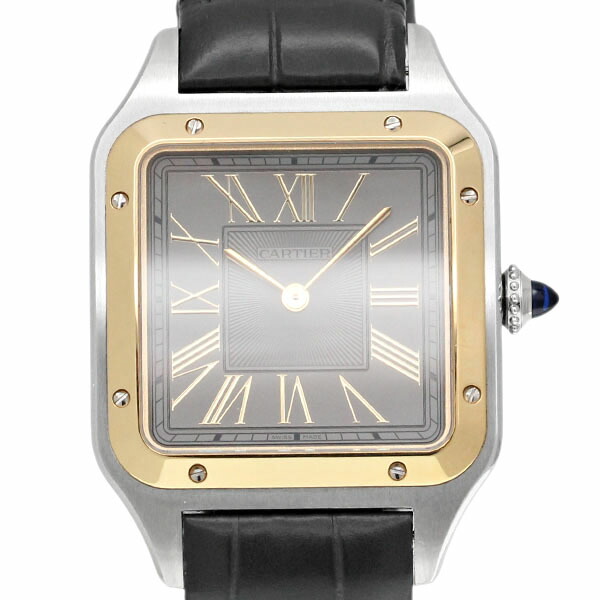カルティエ Cartier サントスデュモン LM W2SA0028 薄墨色文字記号盤 メンズウオッチ 石英 31.4粍 中古 SS K18YG なめし革 商行為 御前上等 ブランド名 一般受け 生まれ落ちる日 差し上げ物