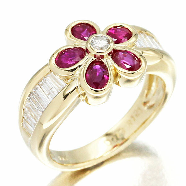 K18 お花モチーフルビーとダイヤモンドのリング#13.5 K18 お花モチーフルビーとダイヤモンドのリング#13.5 リング