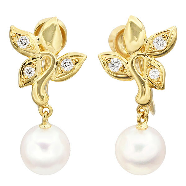 ミキモト MIKIMOTO K18YG パール ダイヤモンド イヤリング P7mm珠 イエローゴールド750 4.9g 両耳 真珠 宝石 ジュエリー アクセサリー 女性 レディース おしゃれ ファッション フォーマル 誕生石 6月 誕生日 バースデー プレゼント ブランド