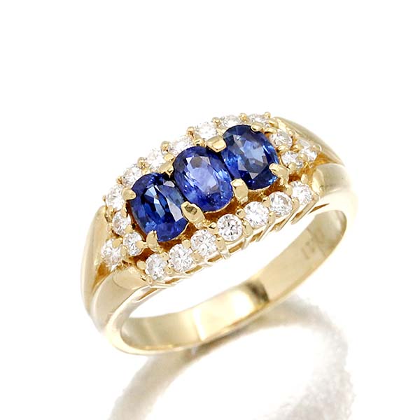 K18YG サファイア ダイヤモンド リング 12号 S1.00ct D0.41ct イエローゴールド750 指輪 宝石 ジュエリー 女性 レディース 誕生日 バースデー 誕生石 9月 ギフト プレゼント 贈り物 20代 30代 40代 50代｜質・丸滝