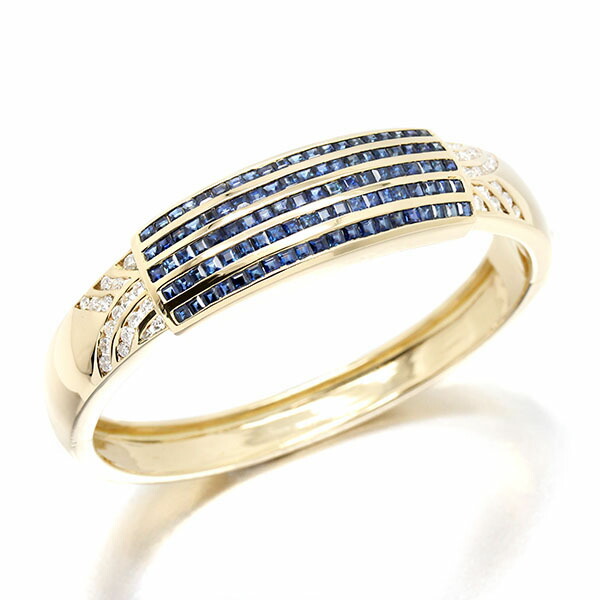 K18YG サファイア ダイヤモンド デザイン バングル 17cm S5.00ct D0.85ct イエローゴールド750 金 43.97g ブレスレット 宝石 ジュエリー アクセサリー 女性 レディース おしゃれ ファッション 誕生石 9月 誕生日 バースデー プレゼント｜質・丸滝