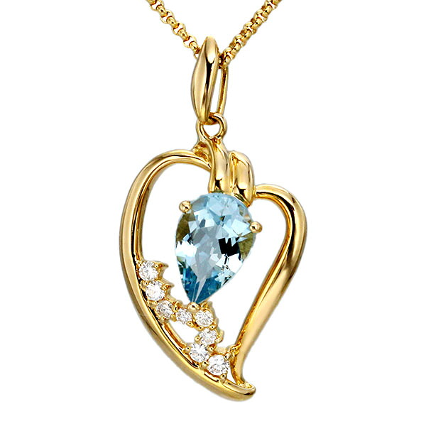 K18YG ハートモチーフ ブルートパーズ ダイヤモンド ネックレス 40cm BT1.54ct D0.17ct 7.6g レディース 中古 ジュエリー アクセサリー デザインネックレス 普段使い 誕生日 プレゼント 記念日 ギフト 18金 ゴールド 750｜質・丸滝