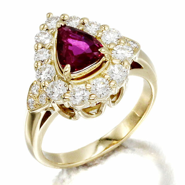 K18YG ルビー ダイヤモンド リング R1.275ct D1.13ct 12号 7.6g レディース 中古 指輪 ジュエリー アクセサリー ファッション ソーティング付き 華やか 高級 贈り物 記念日 誕生日 ギフト プレゼント 18金 ゴールド 750|質・丸滝