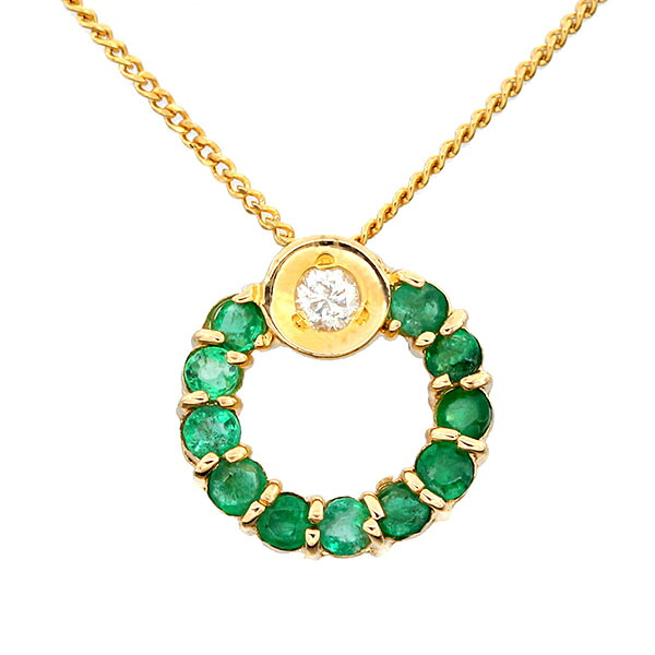 K18YG エメラルド ダイヤモンド ネックレス E0.39ct D0.04ct 36.5cm 40.5cm 2.1g レディース 中古 イエローゴールド 750 18金 宝石 ジュエリー アクセサリー 華やか 上品 フォーマル デイリー ファッション 誕生日 プレゼント｜質・丸滝 46,200円