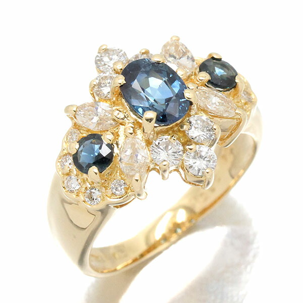 K18YG サファイア ダイヤモンド リング 14号 S1.34/0.30ct D1.00ct イエローゴールド750 指輪 ジュエリー 宝石 レディース 女性 プレゼント 誕生石 9月 贈り物 バースデー