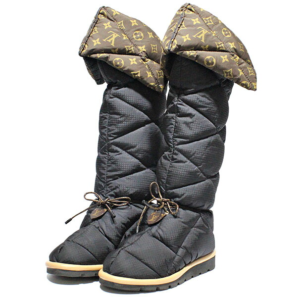 ルイ・ヴィトン LOUIS VUITTON モノグラム ピロー・ライン ブーツ 1A93ON ロングブーツ 表記サイズ37(日本サイズ約24cm) ナイロン ブラック キルティング ダウンブーツ スノーブーツ ニーハイブーツ 靴 防寒 女性 レディース ブランド